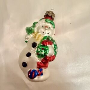 Vintage inge Glass Christmas Ornament Frosty The Snow Man OWC Colorful